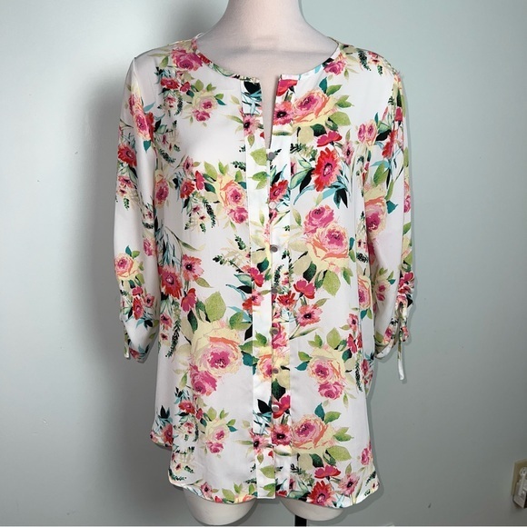Emaline Tops - Floral Women's Top - White and Pink